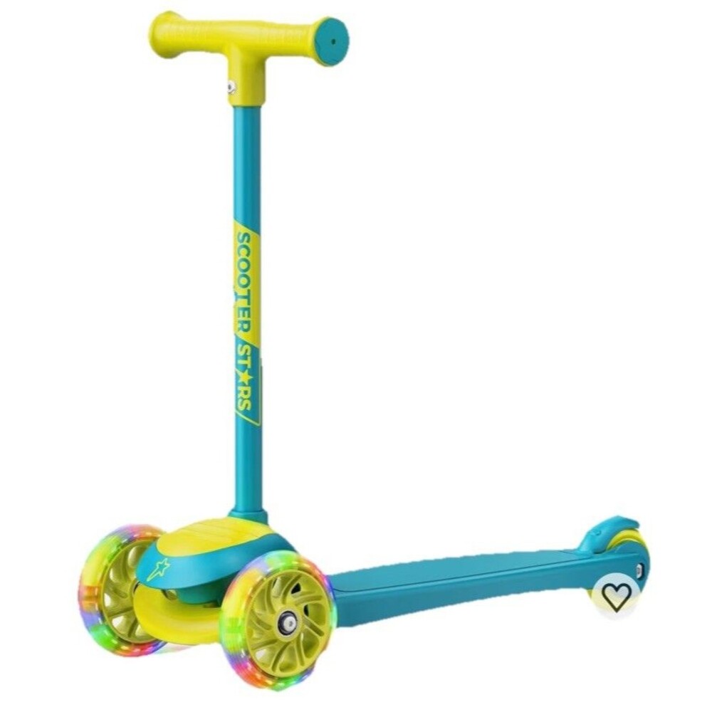 Yellow/ Blue Mini 3-Wheel Kids Scooter, LED Light-Up Wheels!